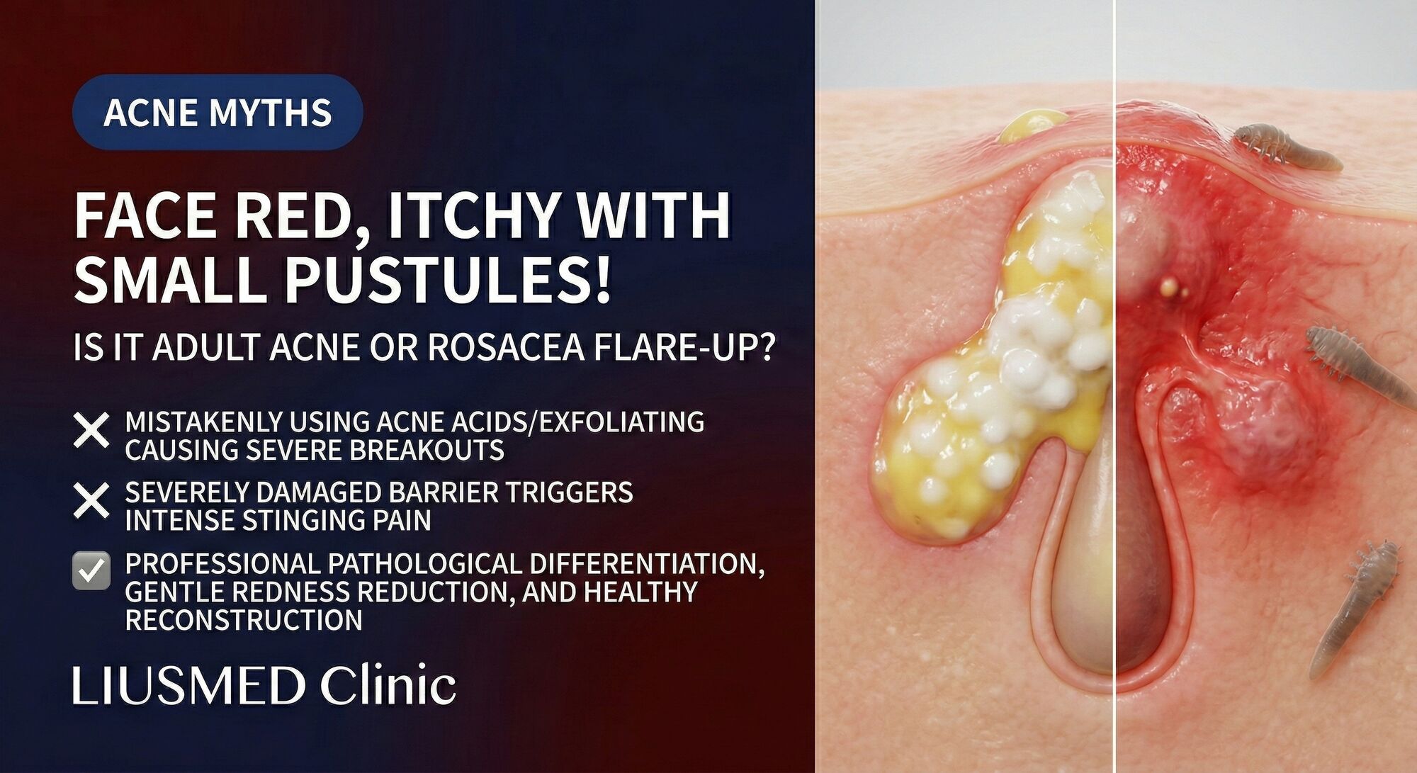 Red, Itchy Face with Pustules: Is It Adult Acne or a Rosacea Flare-Up?