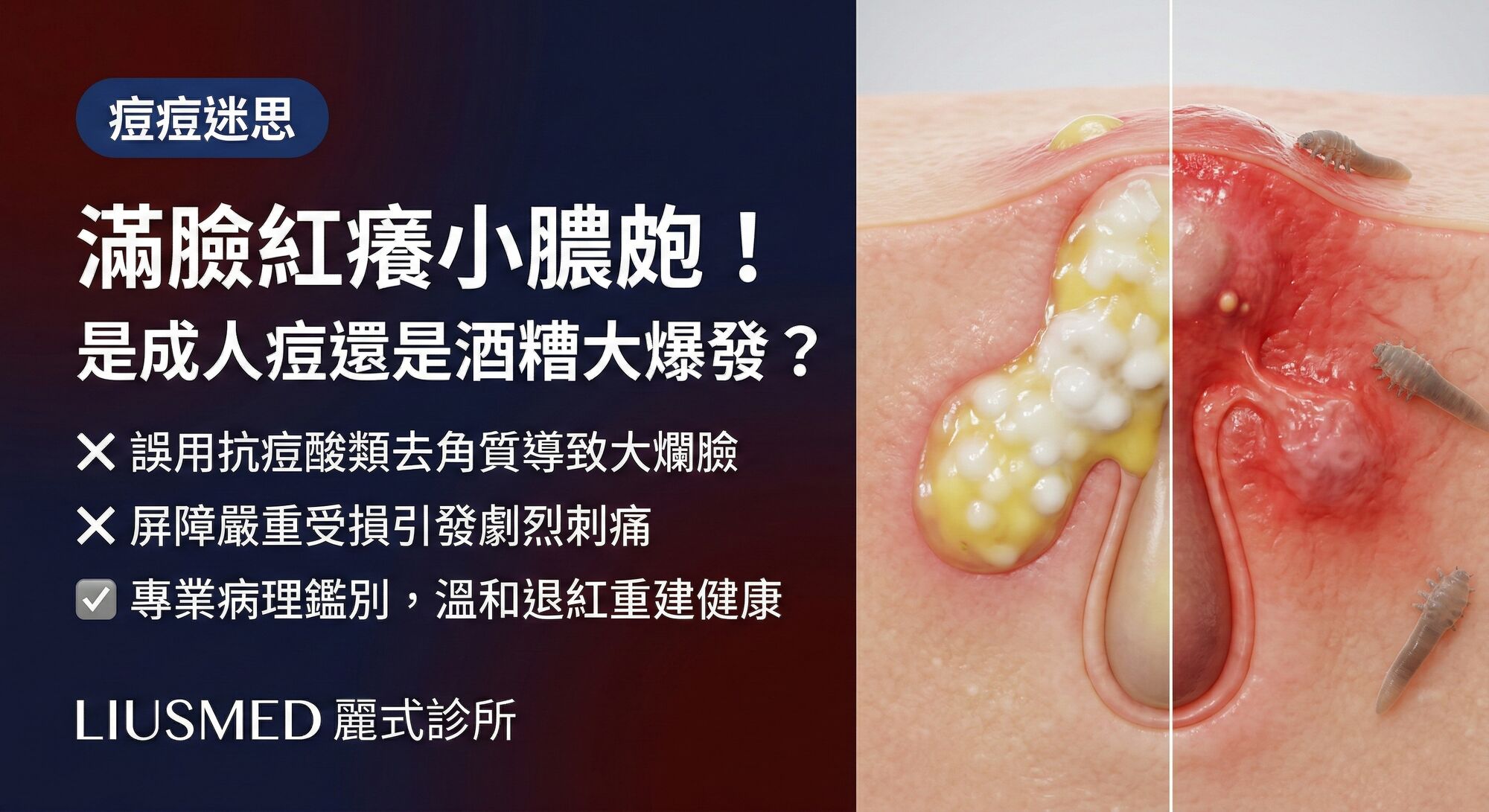 突然滿臉又紅又癢還有小膿皰!是成人痘還是酒糟大爆發?