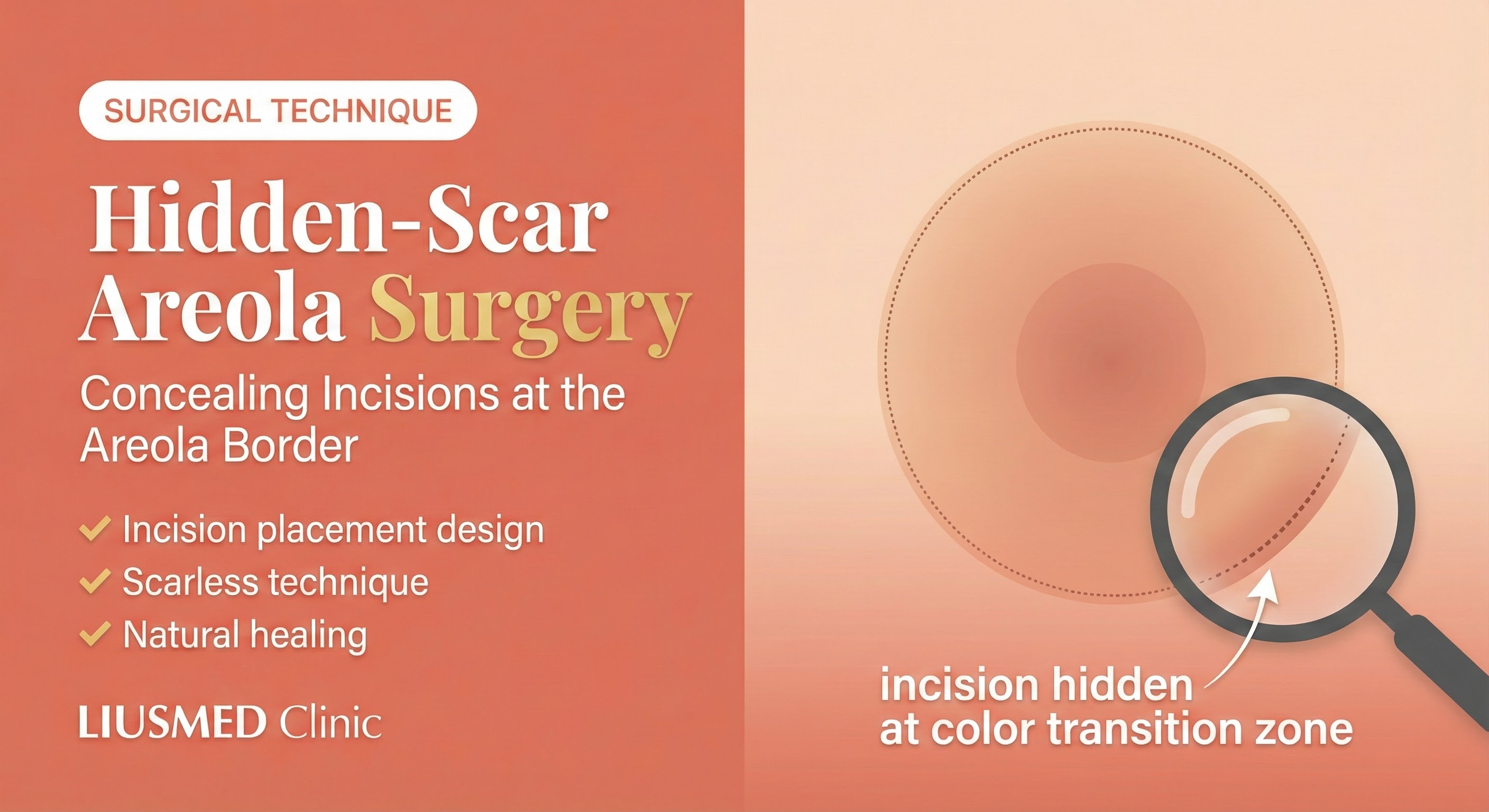 숨김 흉터 유륜 수술: 유륜 경계에 절개선 숨기기