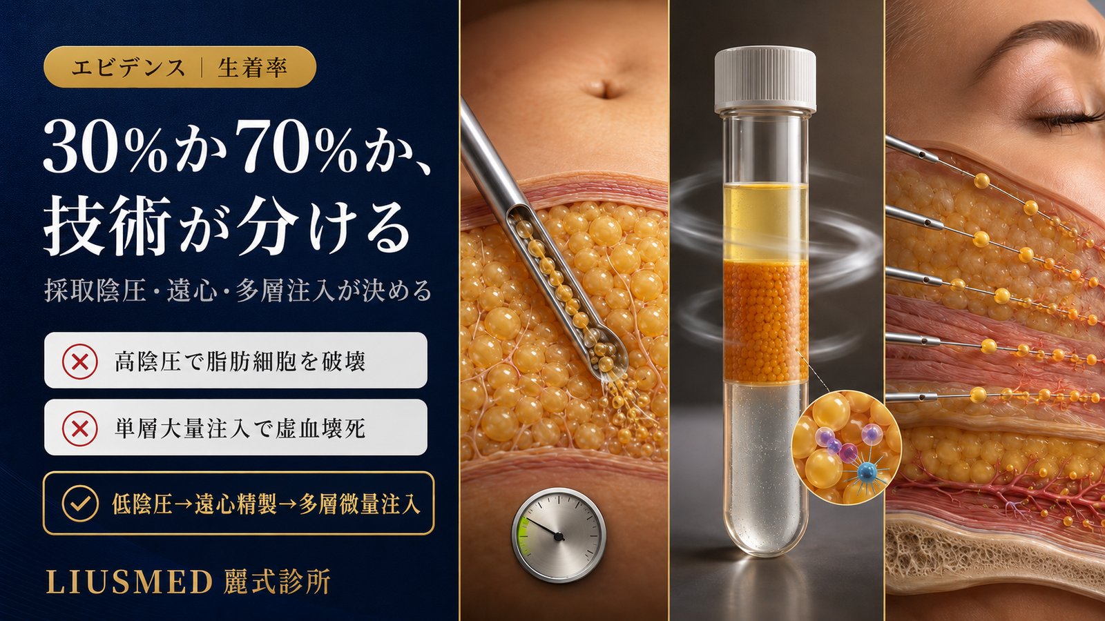 自家脂肪生着率の鍵：採取・精製・注入 3 段階の技術完全解説（2026 エビデンス版）