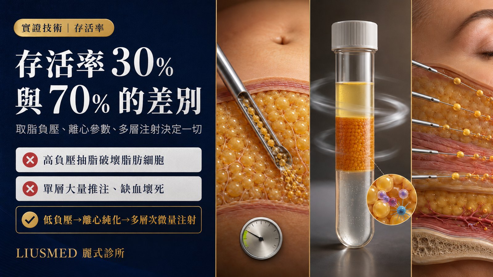 自體脂肪存活率關鍵：取脂、純化、注射三段技術完整解析（2026 實證版）