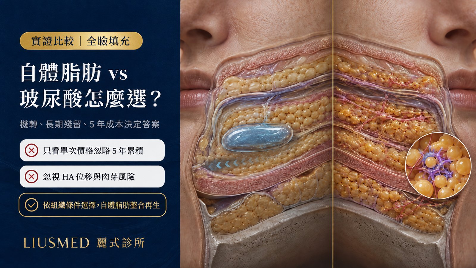 自體脂肪 vs 玻尿酸全臉填充：2026 醫學實證完整比較指南