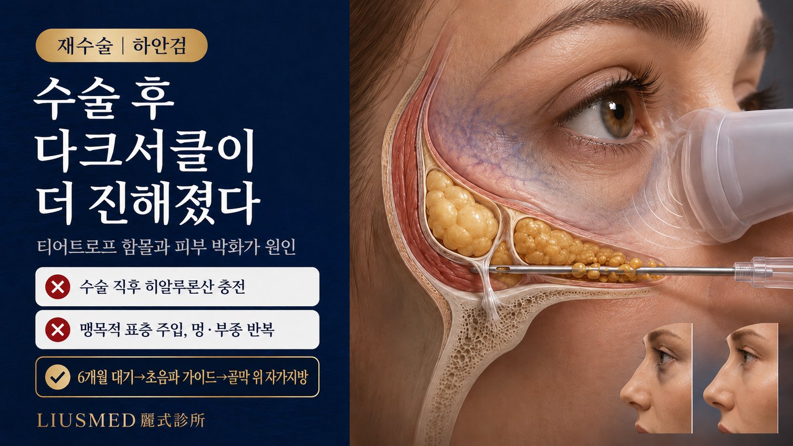 하안검 수술 후 다크서클이 오히려 짙어졌다? 자가지방 이식으로 하안검 함몰 회복하기