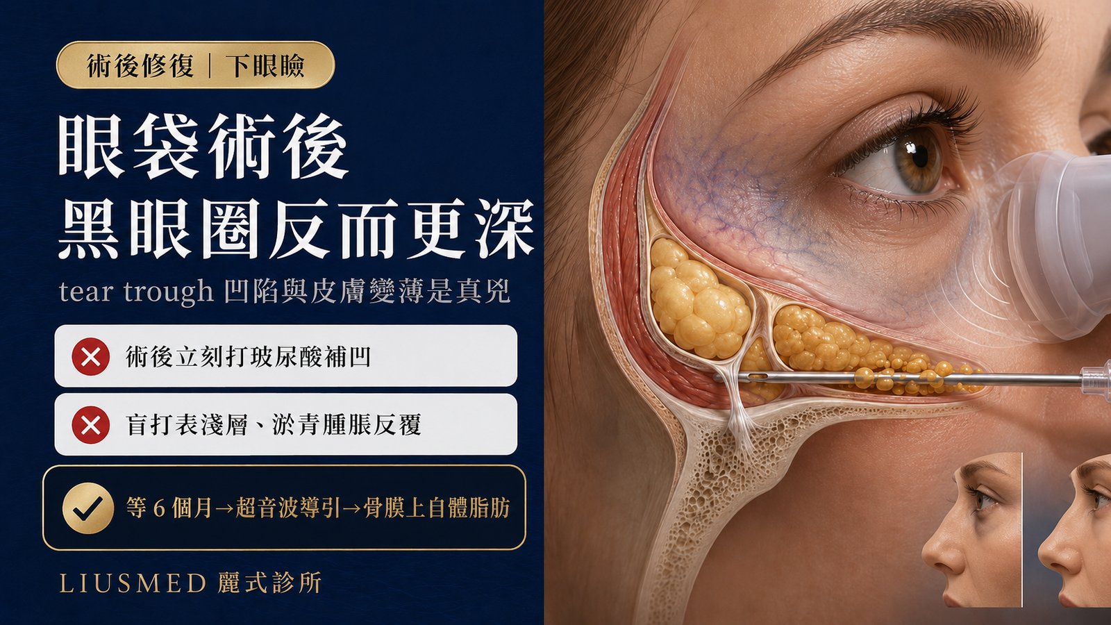 眼袋手術後黑眼圈反而加重？自體脂肪移植修復下眼瞼凹陷的解剖學與實證