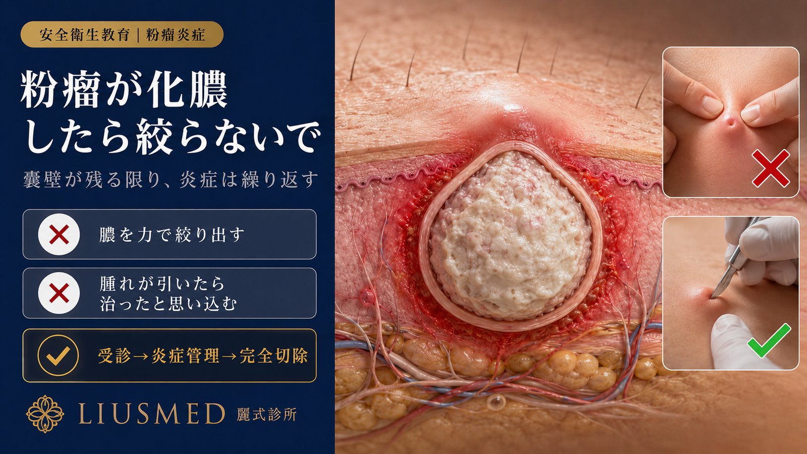 粉瘤（表皮嚢腫）が炎症を起こしたら？絶対に自分で絞り出してはいけない理由