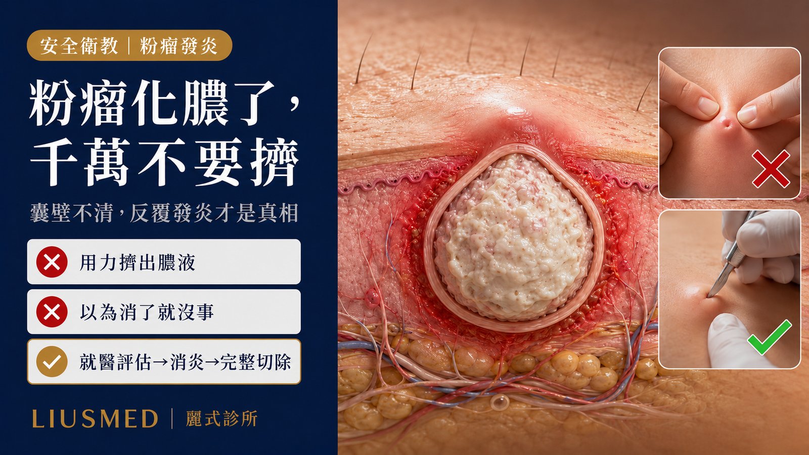 粉瘤發炎紅腫化膿怎麼辦？為什麼千萬不要自己擠