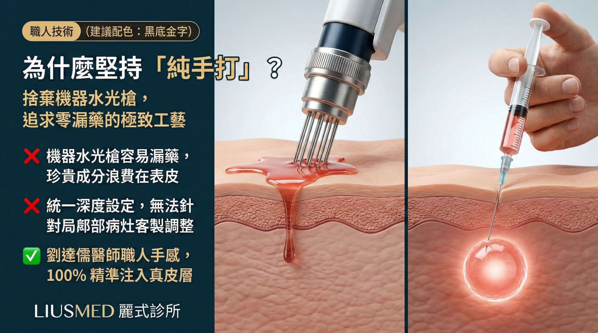 為什麼麗式酒糟針堅持「醫師手感手打」而非機器水光槍?零漏藥的職人技術