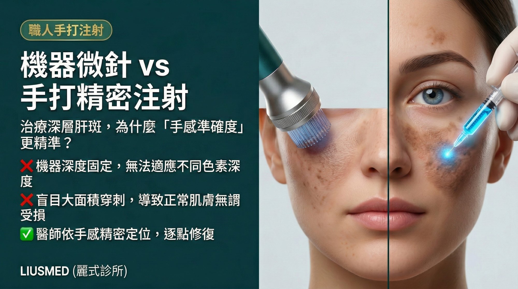 機器微針 (Microneedling) vs 純手工注射治療肝斑,為什麼「手打」更精準?