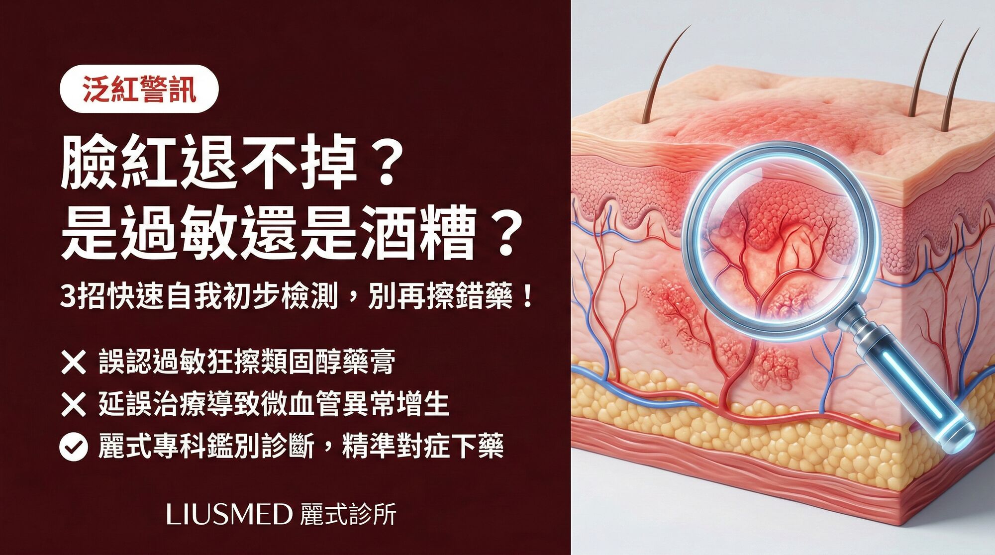 臉一直紅紅的退不掉是過敏還是酒糟?3招教你自我初步檢測