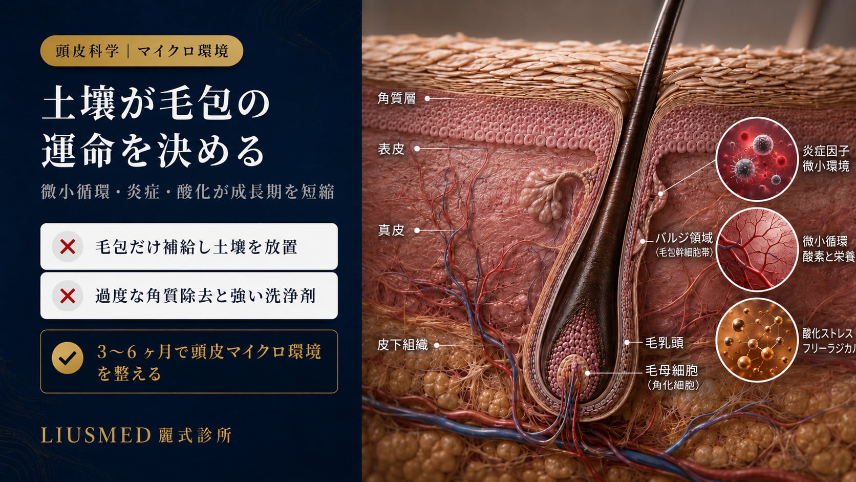頭皮マイクロ環境と毛包健康：炎症・微小循環・酸化ストレスが毛量を決める仕組み（2026 エビデンス）