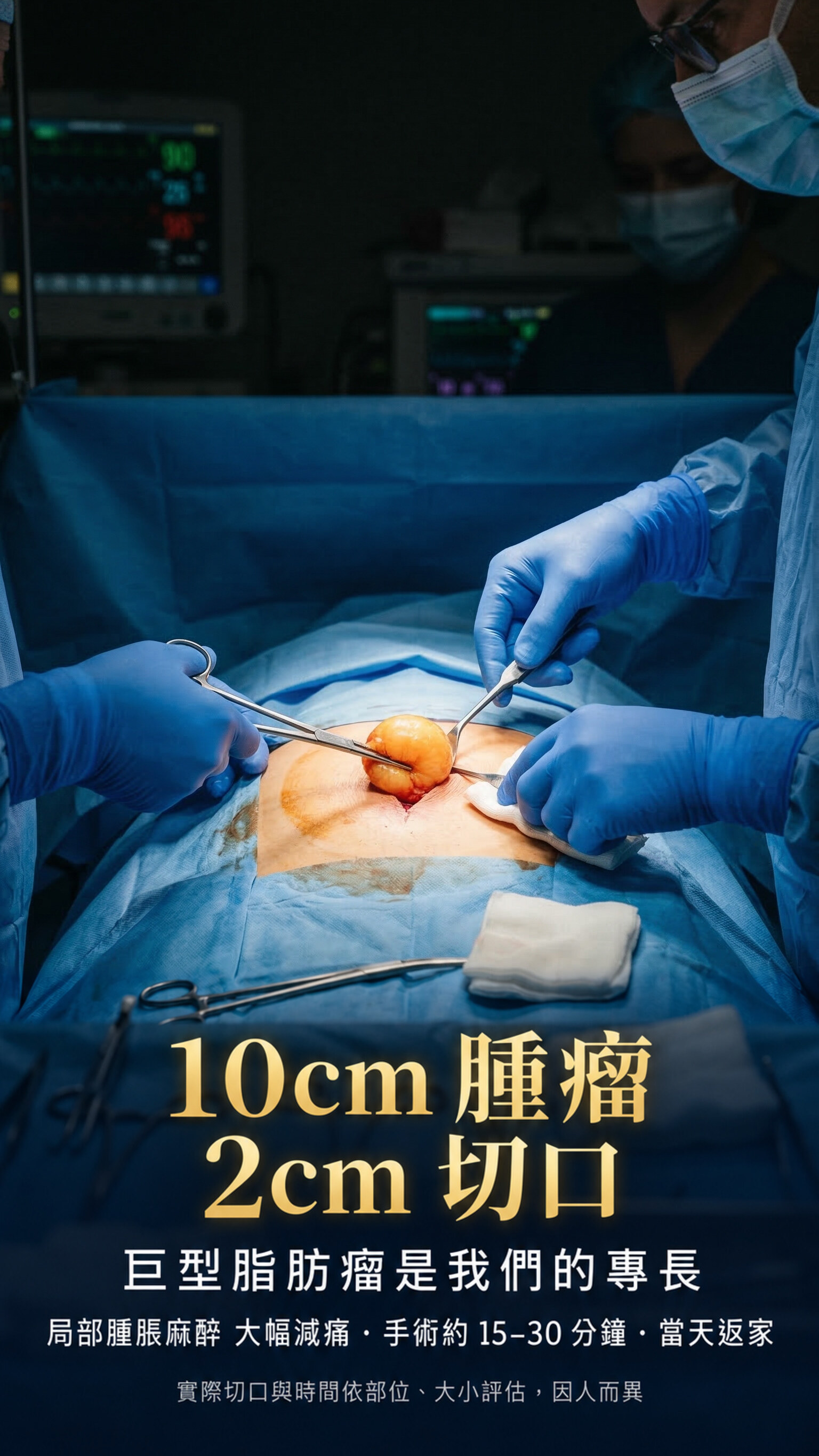 10cm 腫瘤 2cm 切口 — 巨型脂肪瘤是我們的專長