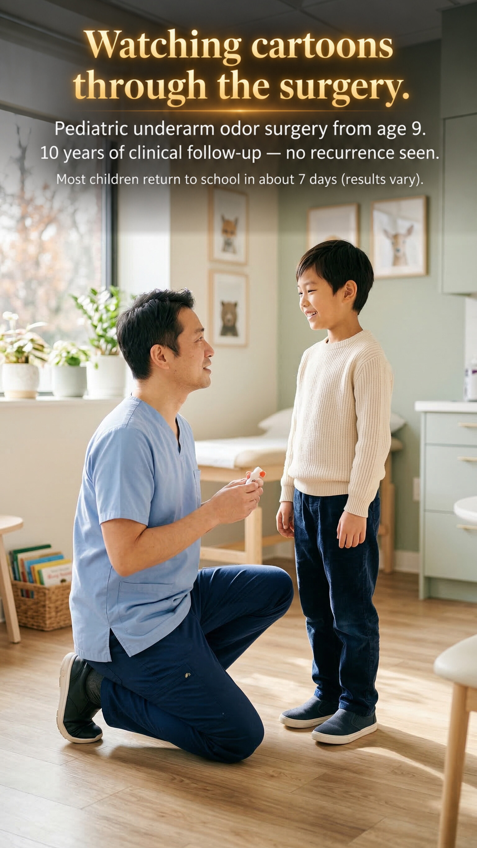 Watching cartoons through the surgery. — Pediatric body odor surgery from age 9.