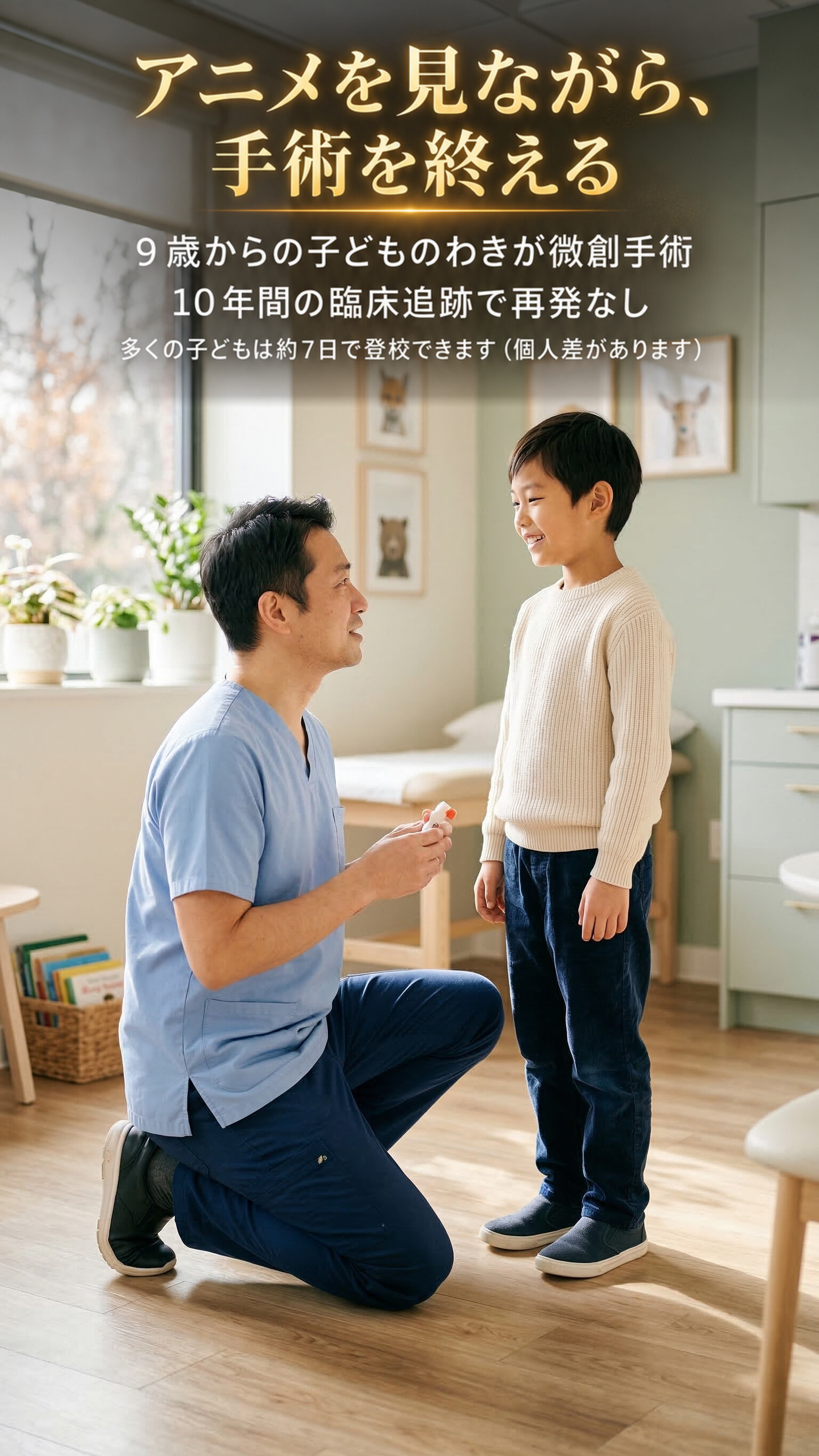アニメを見ながら、手術を終える — 9歳からの子供のわきが治療。