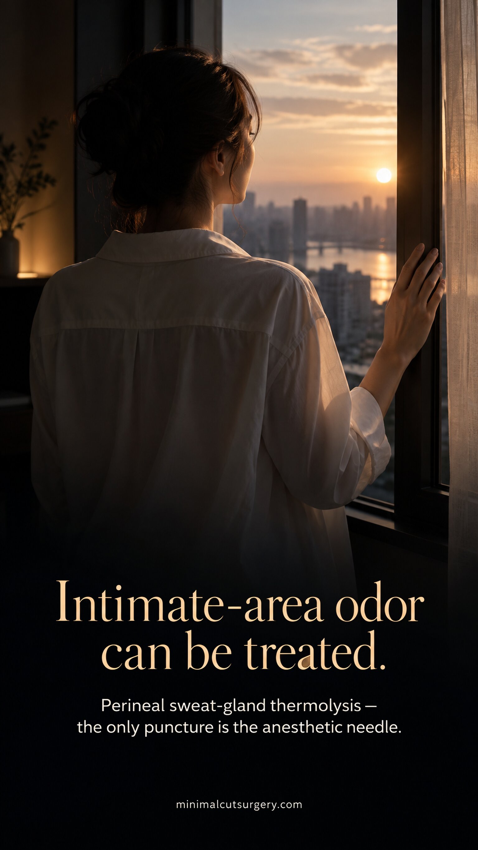 Intimate-area odor can be treated. — Perineal sweat-gland thermolysis — the only puncture is the anesthetic needle.