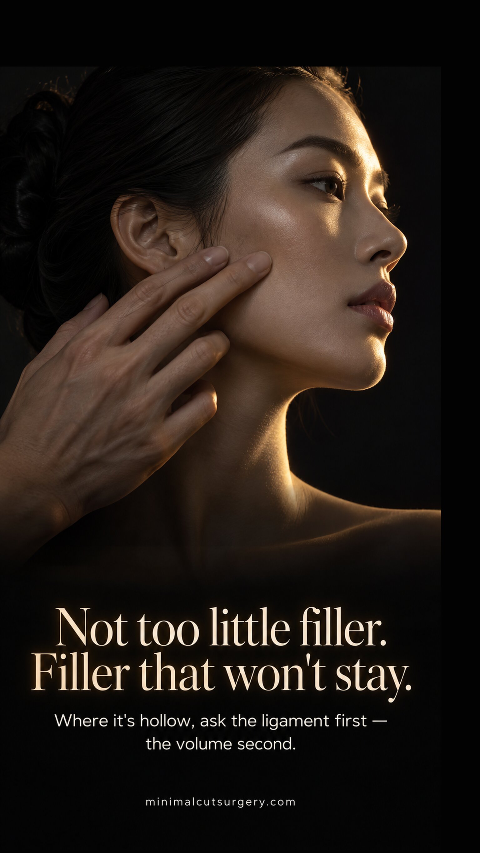 Not too little filler. Filler that won't stay. — Where it's hollow, ask the ligament first — the volume second.