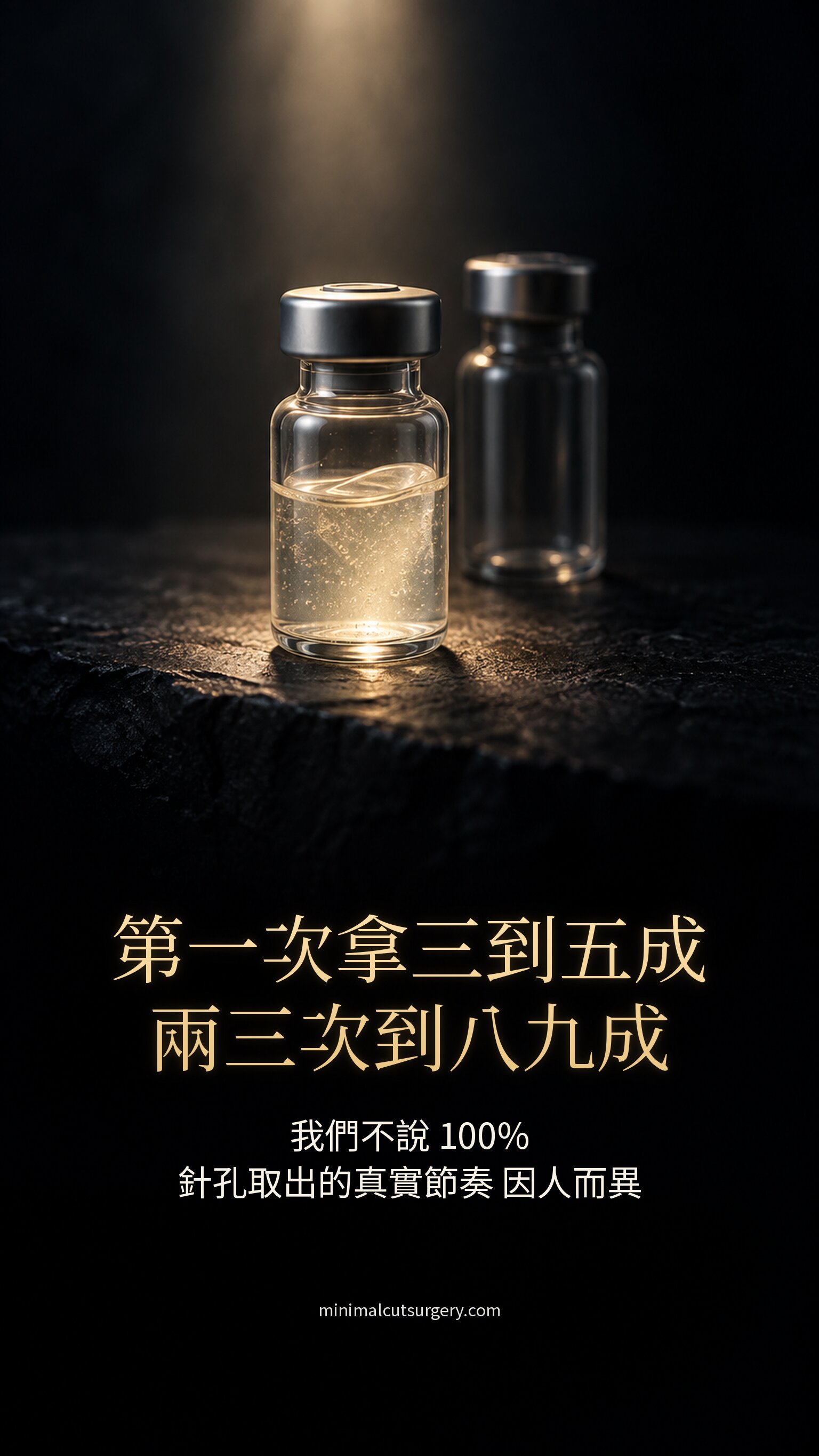 第一次拿三到五成 兩三次到八九成 — 我們不說 100% 針孔取出的真實節奏 因人而異